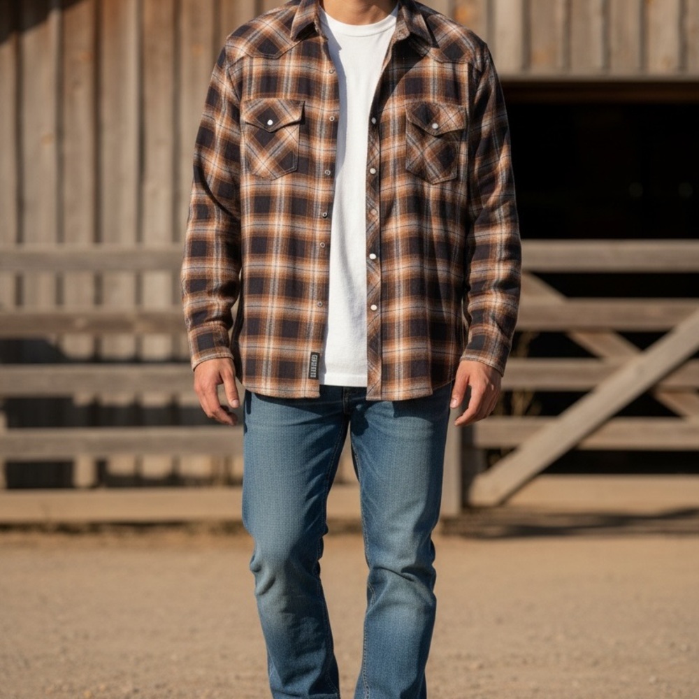 Gentry County - Buckle - Brown Plaid Pearl Snap Shirt - 4XL